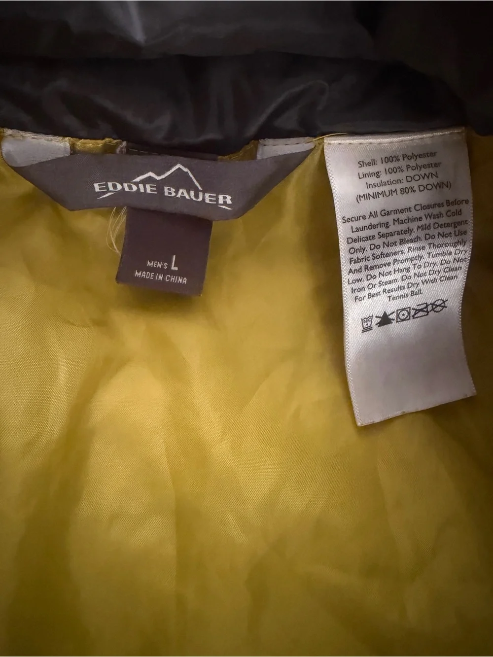 Eddie Bauer Black Quilted Puffer Jacket with Yellow Trim